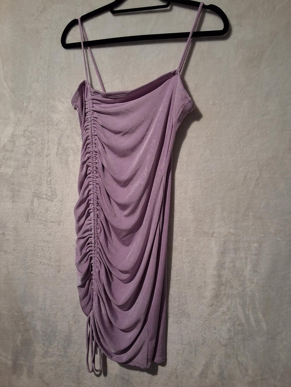 Lilac Ruched Side-Drawstring Mini Dress with Spaghetti Straps - Picture 4 of 8